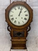 VICTORIAN MARQUETRY INLAID DROP-DIAL WALLCLOCK - pendulum and key included, 77cms H, 41cms max W