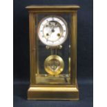 LEROY & FILS, PARIS BRASS & BEVELLED GLASS CASED MANTEL CLOCK, the dial set with Roman numerals,