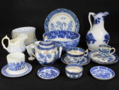 BLUE & WHITE TEA & OTHER TABLEWARE including Booths Old Willow, Wedgwood, dragon decorated