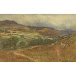 THOMAS SWIFT HUTTON watercolour - Sychnant Pass with figures and sheep on the hills and buildings to
