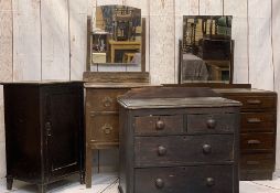 VINTAGE BEDROOM FURNITURE ITEMS (4) to include a neat stained pine railback chest of two short