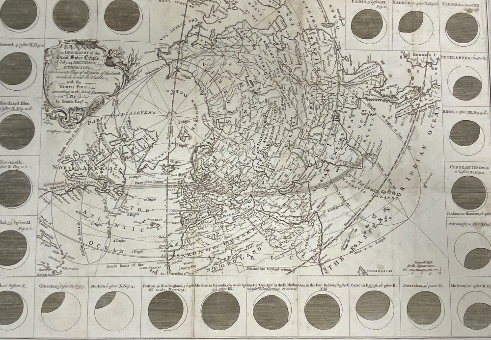 THE GEOGRAPHICAL DEPICTION OF 'THE GREAT SOLAR ECLIPSE OF JULY 14TH 1748' - by G Smith, 30 x - Image 2 of 3