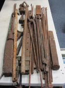 BLACKSMITH'S TOOLS & EQUIPMENT, a mixed quantity including cast iron tongs, sash clamps ETC