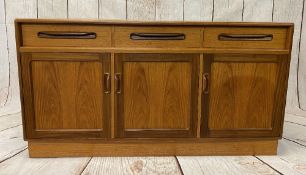 G-PLAN MID CENTURY SIDEBOARD having three frieze drawers and three lower cupboard doors, red label