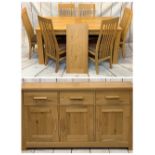 ULTRA MODERN OAK DINING SUITE, 8 PIECE - a rectangular top extending dining table with additional
