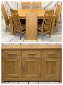 ULTRA MODERN OAK DINING SUITE, 8 PIECE - a rectangular top extending dining table with additional