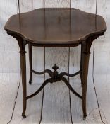 EDWARDIAN CROSSBANDED & PAINTED MAHOGANY SIDE TABLE - shaped top on tapering supports with brass