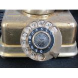 ORNATE CRADLE TYPE TELEPHONE, made in Denmark and two cast iron desktop name stamps, the largest for