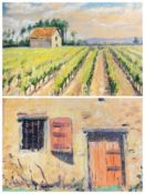 HEATHER CRAIGMILE oils on board (2) - Provence vineyard scene with building, signed, 24 x 34cms