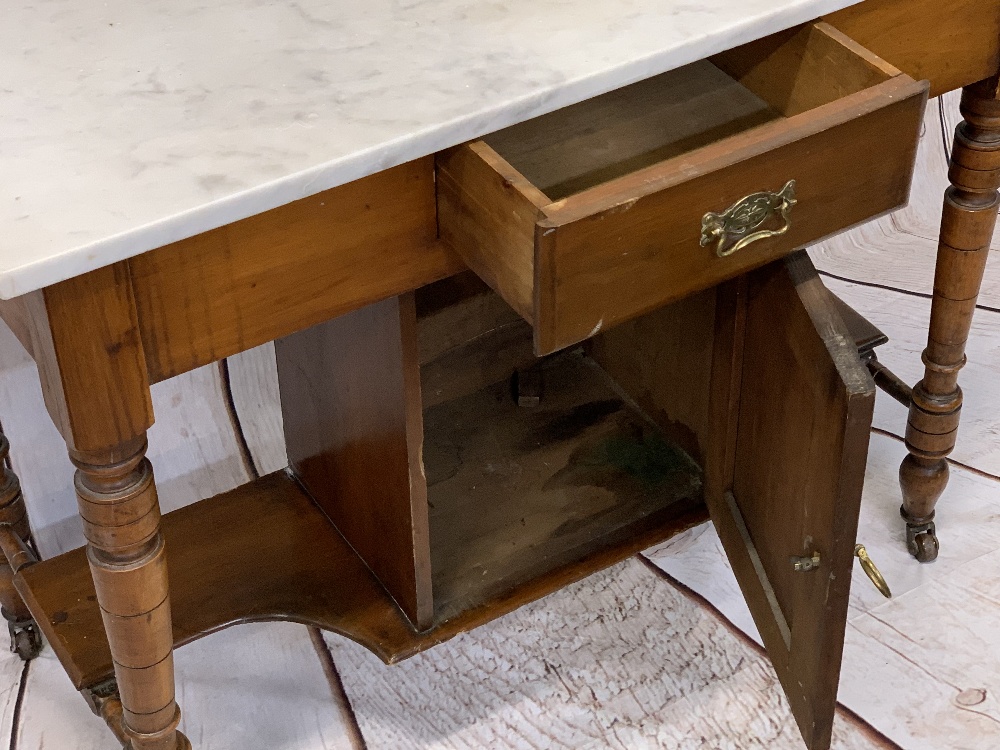 EDWARDIAN SATINWOOD TILE BACK WASHSTAND with white marble top, 102cms H overall, 96cms W maximum, - Image 4 of 7