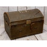 DOME TOPPED CANVAS TRAVEL TRUNK, initialled 'E T' to the top and trace labels for 'GWR