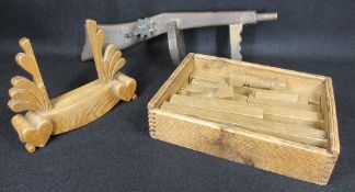 VINTAGE TREEN - to include a handmade Tommy gun, oak photo/mirror frame with carved hearts and a