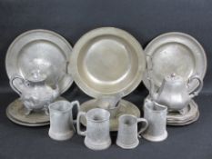 ANTIQUE & LATER PEWTER and other metalware, a mixed quantity to include plates with London and other