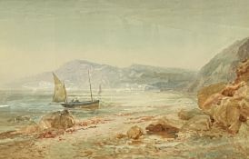E H MARTEN watercolour - a fishing boat coming into shore, 36 x 53cms