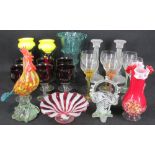 VENETIAN & OTHER COLOURFUL GLASSWARE, Ruby Red drinking glasses and colourful twist stem examples, a