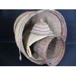 TRIBAL STYLE WOVEN BASKETS, a mixed quantity, 53cms H, 60cms diameter the largest