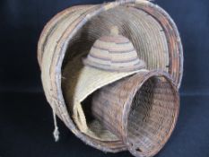 TRIBAL STYLE WOVEN BASKETS, a mixed quantity, 53cms H, 60cms diameter the largest