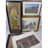 SILK & PAINTED PANEL with a quantity of pictures and prints, the panel titled 'Then came the