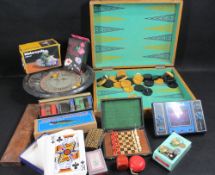 VINTAGE & LATER TOYS & GAMES to include an oak cased Backgammon board with oversized draughts, two