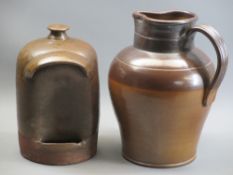 EARLY 20TH CENTURY SALT GLAZED STONEWARE BIRD FEEDER - with a large stoneware Country jug