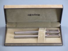 ROTRING FOUNTAIN PEN & BALLPOINT SET - 1980s, chased 925 sterling silver with 14ct white gold nib,