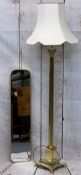 ANTIQUE STYLE CORINTHIAN CAP BRASS STANDARD LAMP WITH SHADE and a gilt framed modern wall mirror,