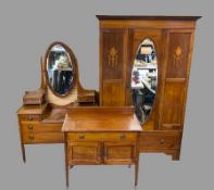 EDWARDIAN INLAID MAHOGANY THREE PIECE BEDROOM SUITE comprising mirrored single door wardrobe