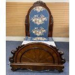 VICTORIAN MAHOGANY PADDED BOARD BED FRAME, 224cms H maximum overall, 153cms W, 210cms L overall, 5ft