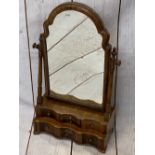 QUEEN ANNE STYLE WALNUT SERPENTINE FRONT DRESSING MIRROR - with shaped moulding on turned supports