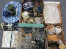 VICTORIAN & LATER MIXED CHINA & GLASSWARE to include glass fishing net floats, blue and white with