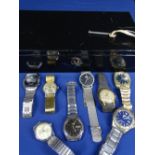 SEIKO 5 STAINLESS STEEL GENT'S WRISTWATCH and seven various others in a locking tin box