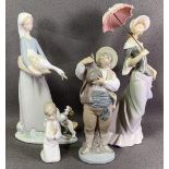 LLADRO - model of a bonneted girl carrying a goose with a dog, 28cms H, a gent drinking rum?,