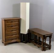 FURNITURE ASSORTMENT (3) - narrow five drawer chest, 79cms H, 54cms W, 32cms D, similar style nest