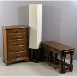 FURNITURE ASSORTMENT (3) - narrow five drawer chest, 79cms H, 54cms W, 32cms D, similar style nest