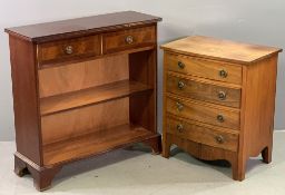 COMPACT BOW FRONT CHEST OF FOUR DRAWERS - reproduction mahogany with ring pull handles on corner