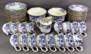 VICTORIAN BLUE FLORAL DECORATED TEAWARE, approximately fifty pieces
