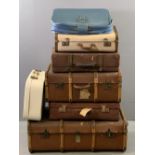 VINTAGE TRUNKS & SUITCASES (7), 32cms H, 92cms W, 54cms D the largest