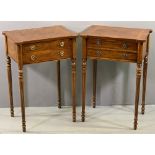 EMPIRE STYLE WALNUT SIDE TABLES, a pair, with two drawers, on reeded and tapered supports, 76cms