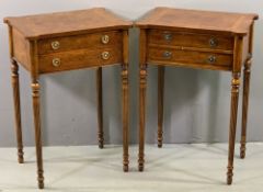 EMPIRE STYLE WALNUT SIDE TABLES, a pair, with two drawers, on reeded and tapered supports, 76cms