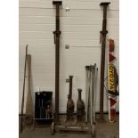 BUILDER'S ACRO PROPS, two 40cms H iron jacks, drain rods and miscellaneous other items