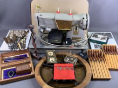 MID CENTURY STYLE TABLEWARE & CUTLERY and a cased Singer electric sewing machine with foot pedal E/