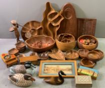 TREEN - a fine assortment including turned bowls, decoy type ducks, carvings ETC