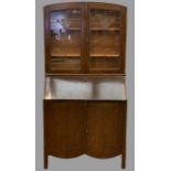 CIRCA 1930s BUREAU BOOKCASE having uppers Arts & Crafts style leaded glass doors, 187cms H, 93cms W,