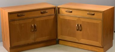 PAIR OF G-PLAN NARROW BASED CUPBOARDS, 69cms H, 84cms W, 46cms D