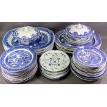 WILLOW PATTERN DRESSER WARE - eleven excellent meat platters and a large quantity of other blue