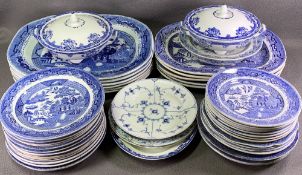WILLOW PATTERN DRESSER WARE - eleven excellent meat platters and a large quantity of other blue