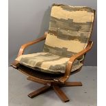 MODERN BENTWOOD SWIVEL ARMCHAIR, 90cms H, 68cms W, 56cms D