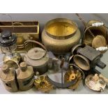 COACHING LAMPS, shipping lamps and assorted brassware including beaten brass coal scuttle with