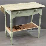 PINE FARMHOUSE STYLE PAINTED SIDE TABLE having a single drawer, 80cms H, 89cms W, 46cms D
