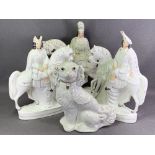 THREE STAFFORDSHIRE FLATBACKS, all with figures on horseback, 38cms H the tallest and a